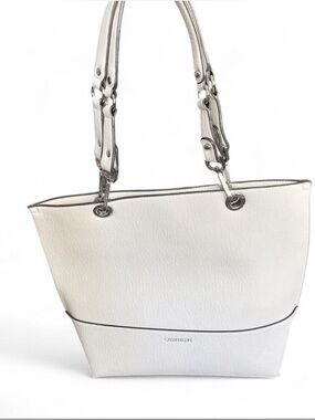Calvin Klein White Leatherette Tote with Silver Hardware